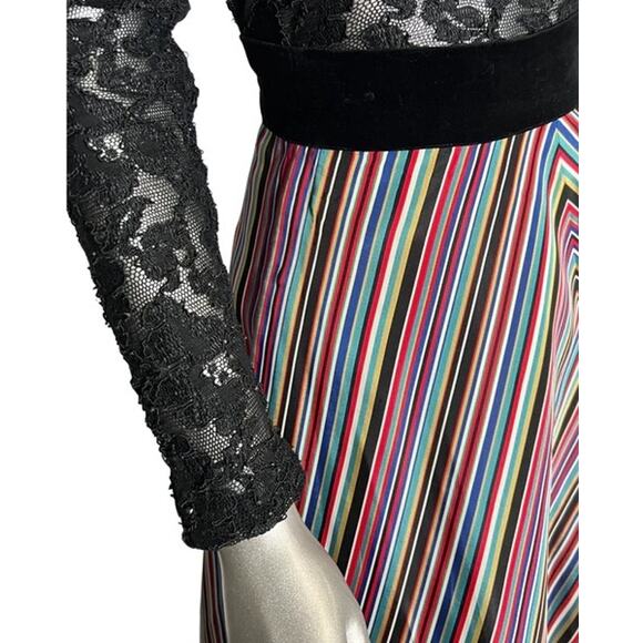 1950s Rainbow Striped and Velvet Skirt Small - Picture 5 of 6